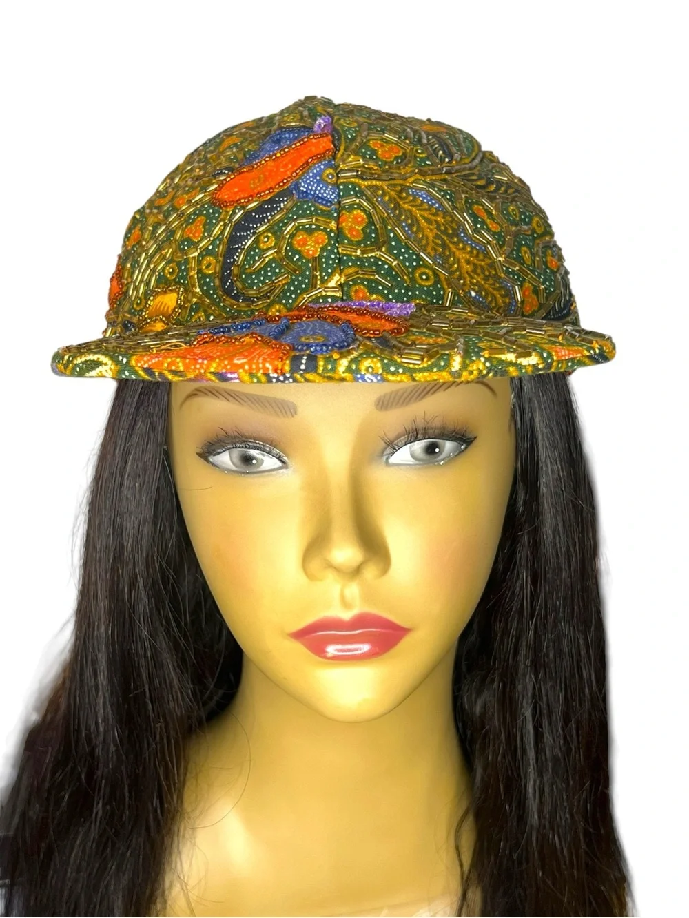 Vintage Fashion Fantasy Beaded Floral Butterfly Hat Art to Wear Festival Cap